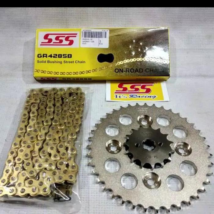 jolly.mart5 Gear Set SSS 428 Kharisma / Supra X 125 / Supra Fit New / Blade Rantai 428SB Gold - 15, 