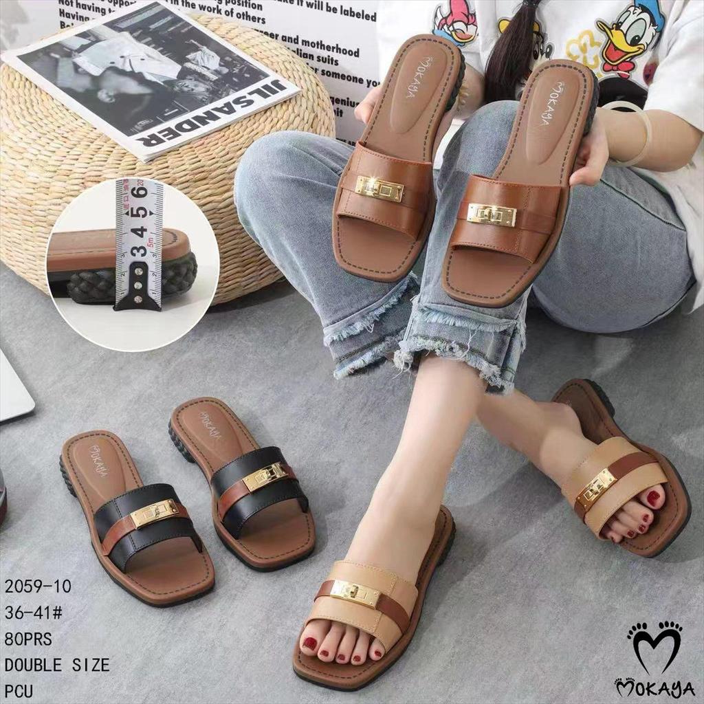 MOKAYA Sandal Slop Jelly Wanita Ban Motif Belted Gold Metallic - Empuk Anti Licin Super Elegant / Si