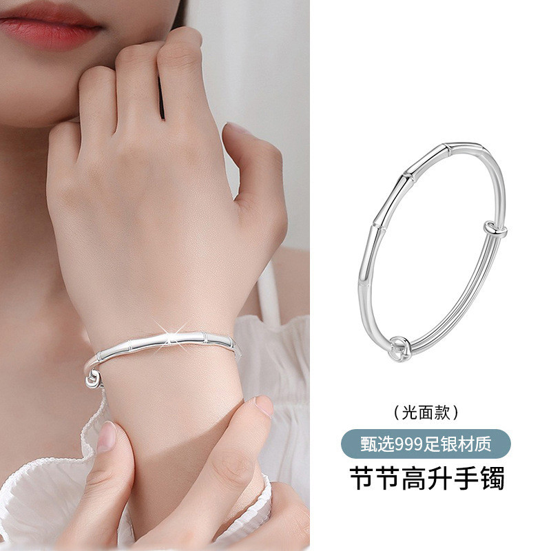 Gelang Bambu Sederhana Baru untuk Wanita, Gelang Perak Gaya Kuno, Gelang Bambu dengan Pelapisan Pera