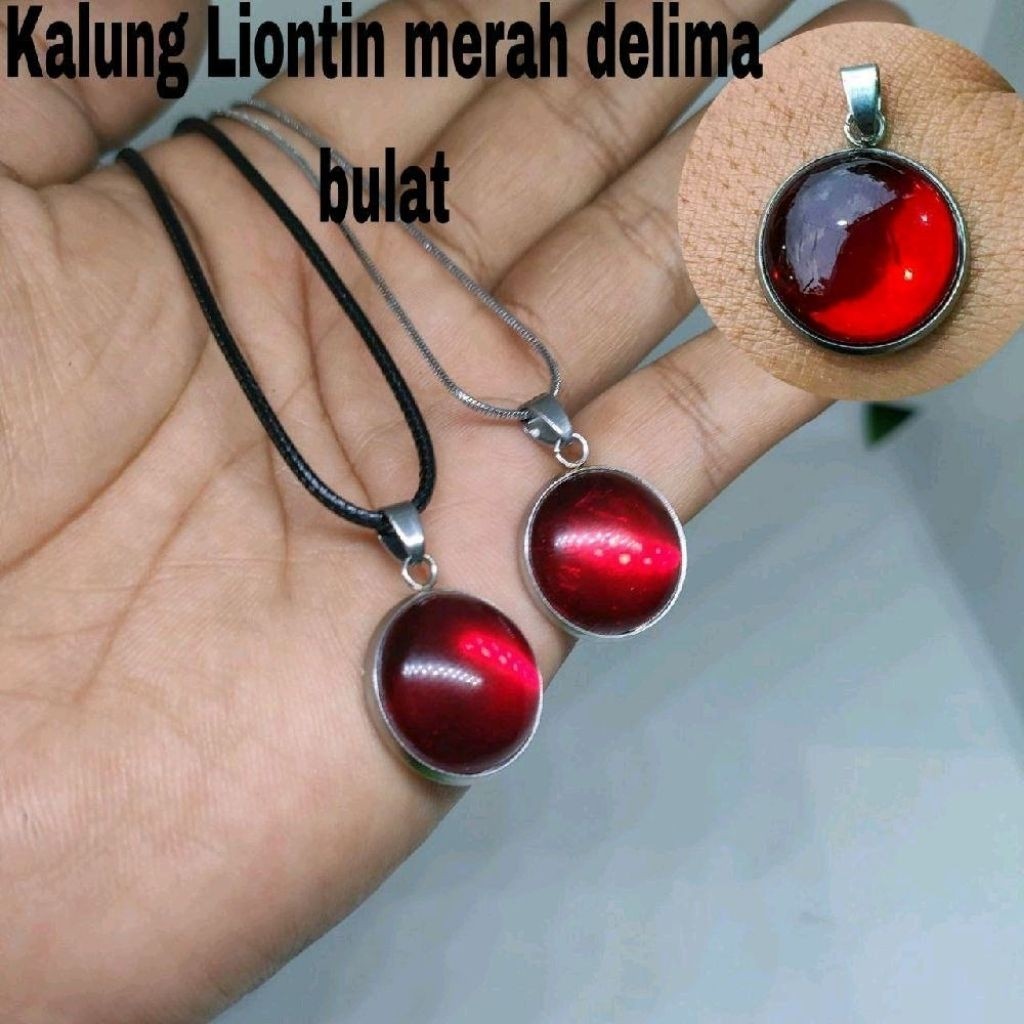 Kalung Liontin merah delima bulat kalung cowok cewek merah mewah Batu #BATUAKIK