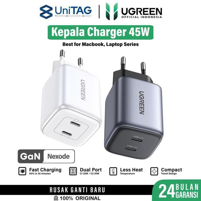 gede berkah shop Kepala Charger Adaptor For Macbook Laptop UGREEN GaN 45W 65W 140W Multi Port PD Fas