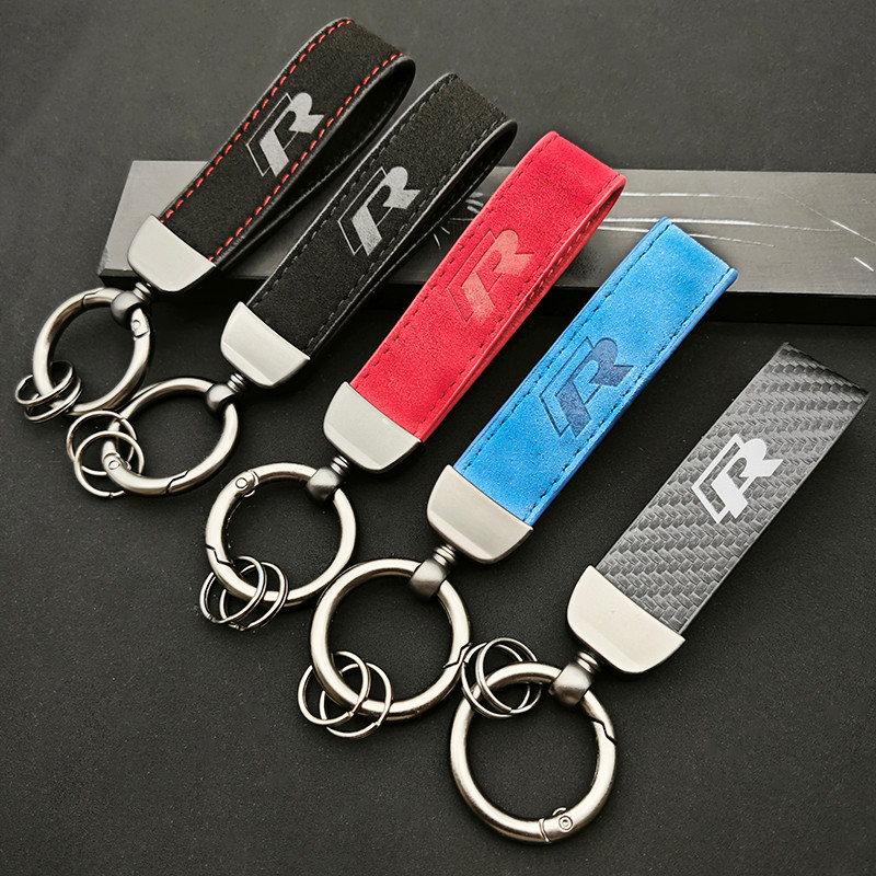 Luxury Leather Leather VW R Logo Car Keyain For Volkswagen Passat B5 B6 Polo Tiguan Golf Santana Tou