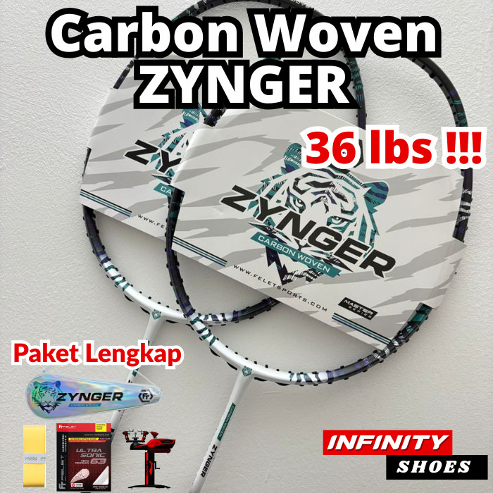 Felet CARBON WOVEN ZYNGER White Black Profesional Racket Badmnton Up to 36 lbs Original Felet
