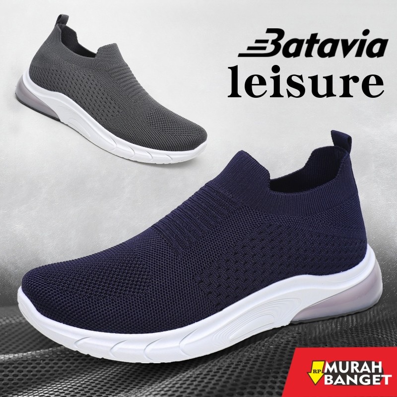 Batavia GROSIR sepatu kanvas pria rajut sepatu pria sepatu tanpa tali hitam sepatu pria B09