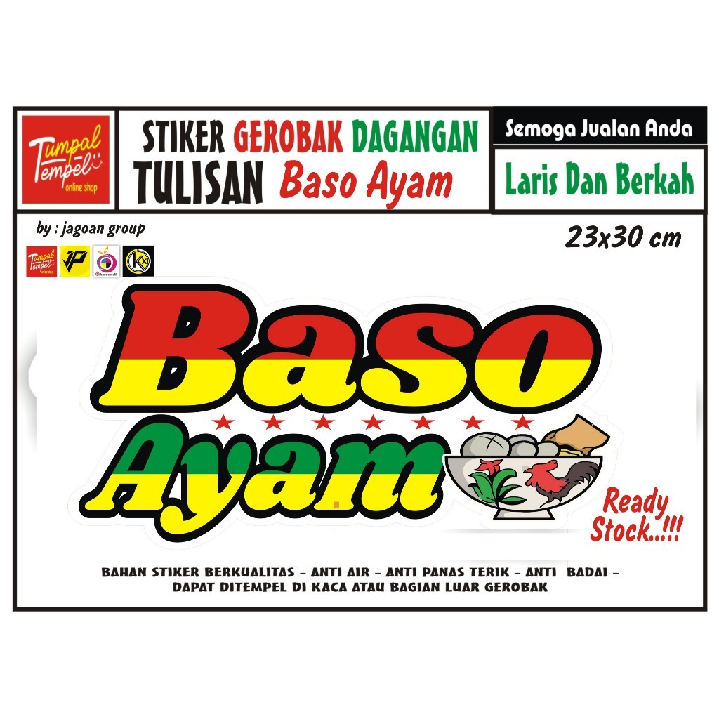 Stiker Kaca Gerobak Tulisan Baso Ayam