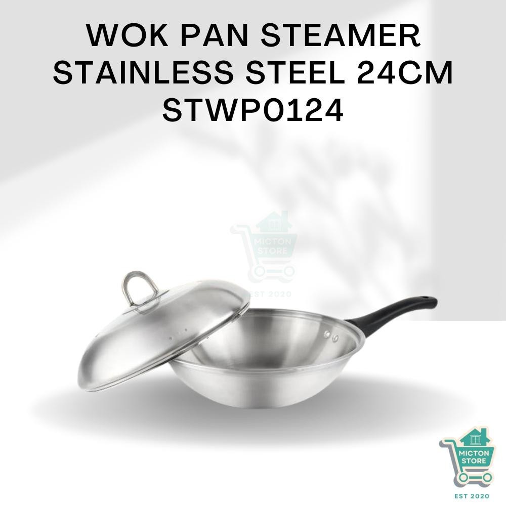 BUNTON Wok Pan Stainless Steel 24 cm STWP0124 Wajan Wok Stainless Wok Pan Anti Karat Wajan Cekung St