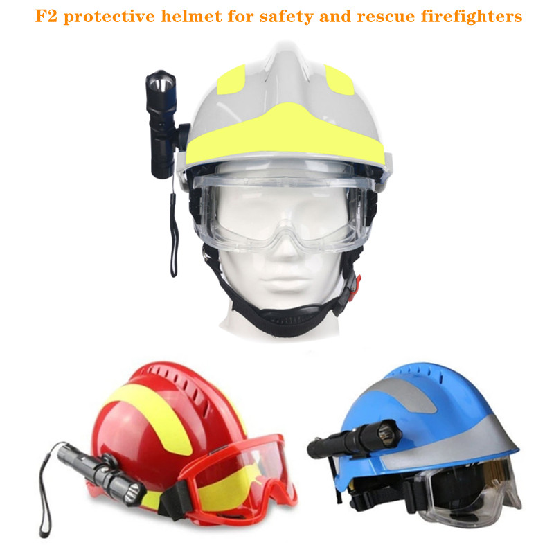Firefighter protective helmetEmergency rescue firefighting ABS helmet with headlamp and gogglesF2 sa