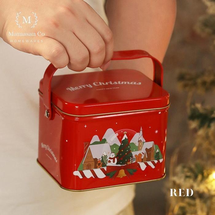 Christmas Gift Box Tin Cookies Square with Handle | Kotak kaleng natal