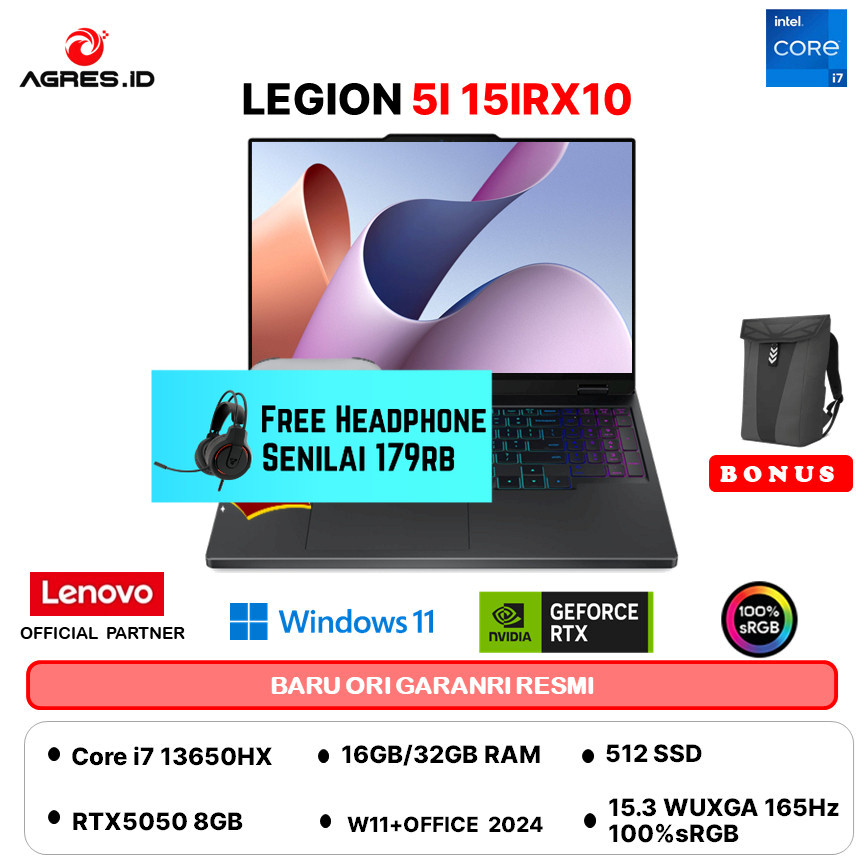 LENOVO LEGION 5I I7 13650HX RTX5050 8GB - RAM 32GB 512GB W11+OHS 15.3WUXGA 165Hz 100%sRGB -E9ID