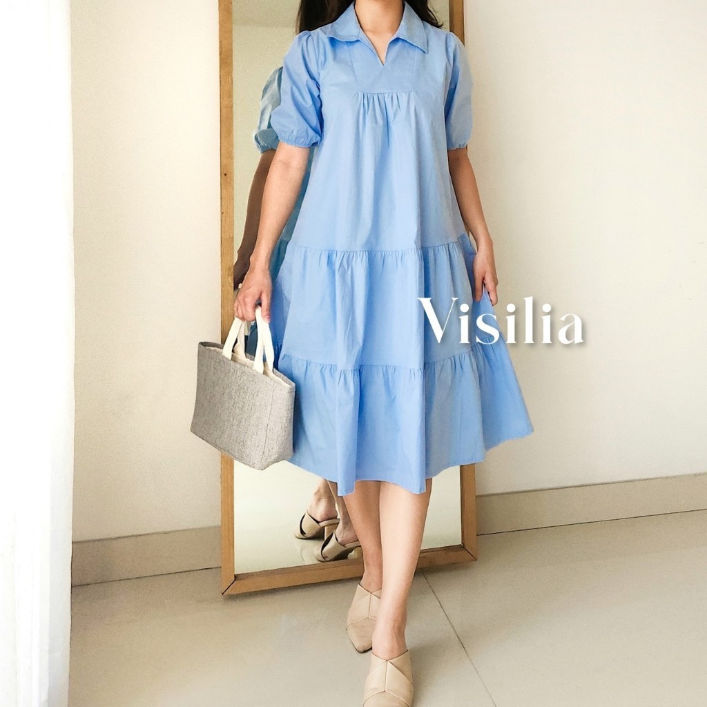 [VISILIA] Camellia Dress | Korean Midi Babydoll Dres Bahan Katun Premium Pretty Aesthetic Fashion Ko