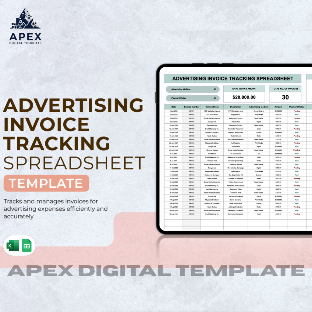 Template Invoice Iklan Excel & Spreadsheet | Editable