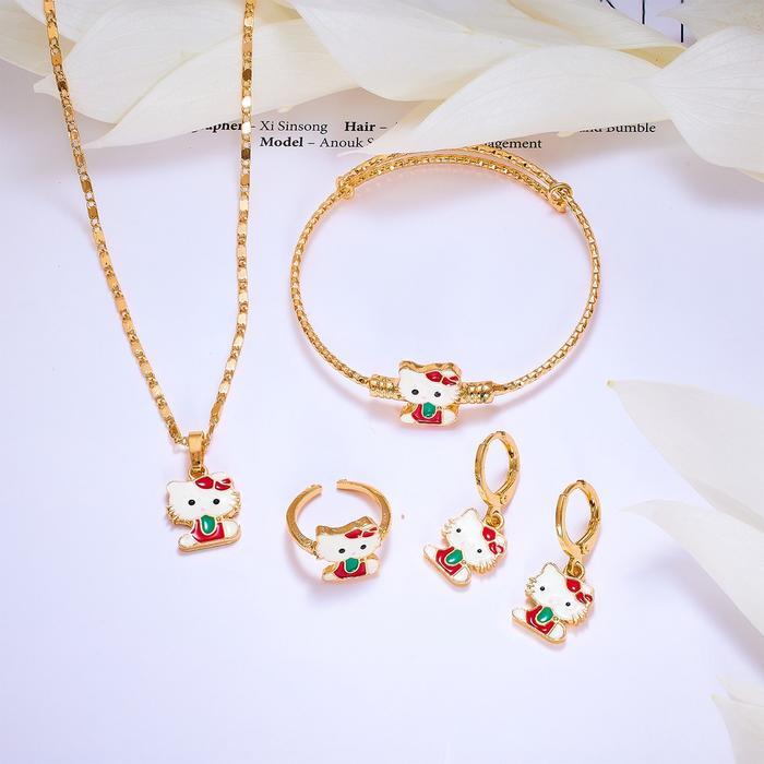 Set Perhiasan Anak Titanium Emas Lapis Terbaru Anti Karat Muda 24k Aksesoris Costume Fashion