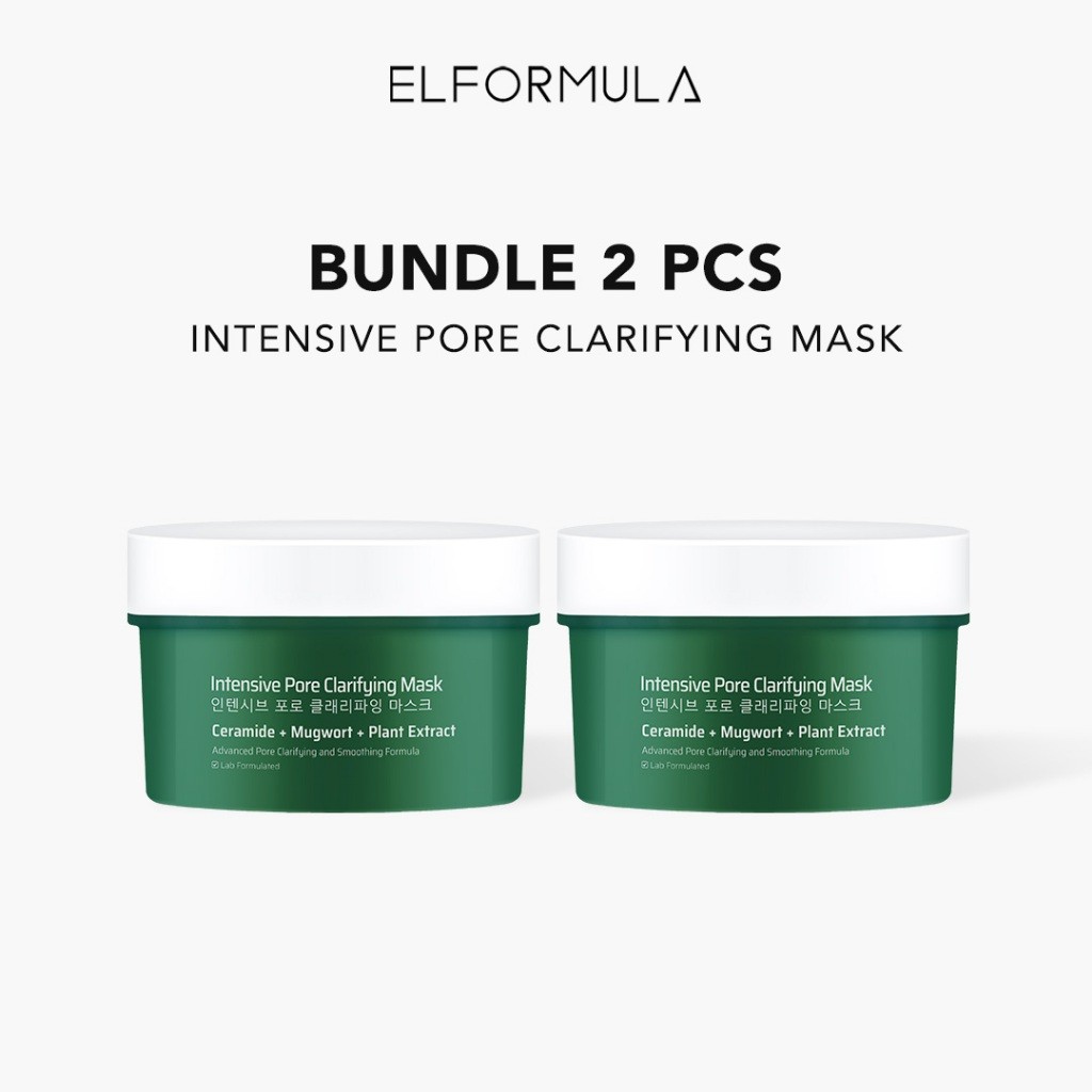 ELFORMULA Bundle 2pcs Mugwort Mask Mud Mask Acne Clay Mask Pembersih Pori-pori Pores Eksfoliasi Wash