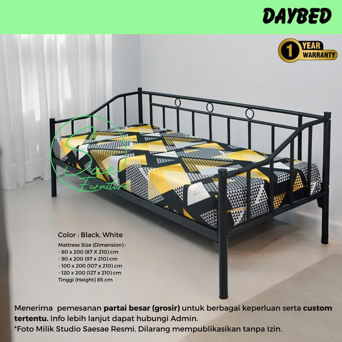 Daybed Ranjang Santai Besi - 80 x 200 Hitam, BOX GARANSI 1TH