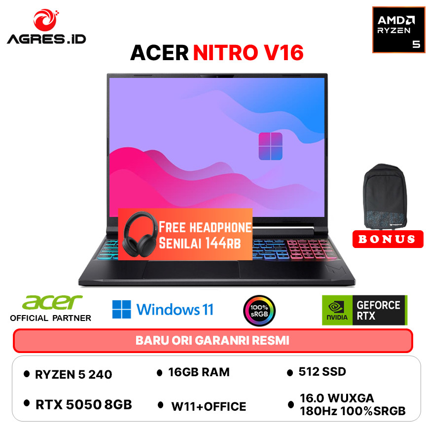 ACER NITRO V 16S RYZEN 5 240 RTX5050 8GB - RAM 16GB 512GB W11+OHS+M365B 16.0WUXGA 180HZ 100SRGB