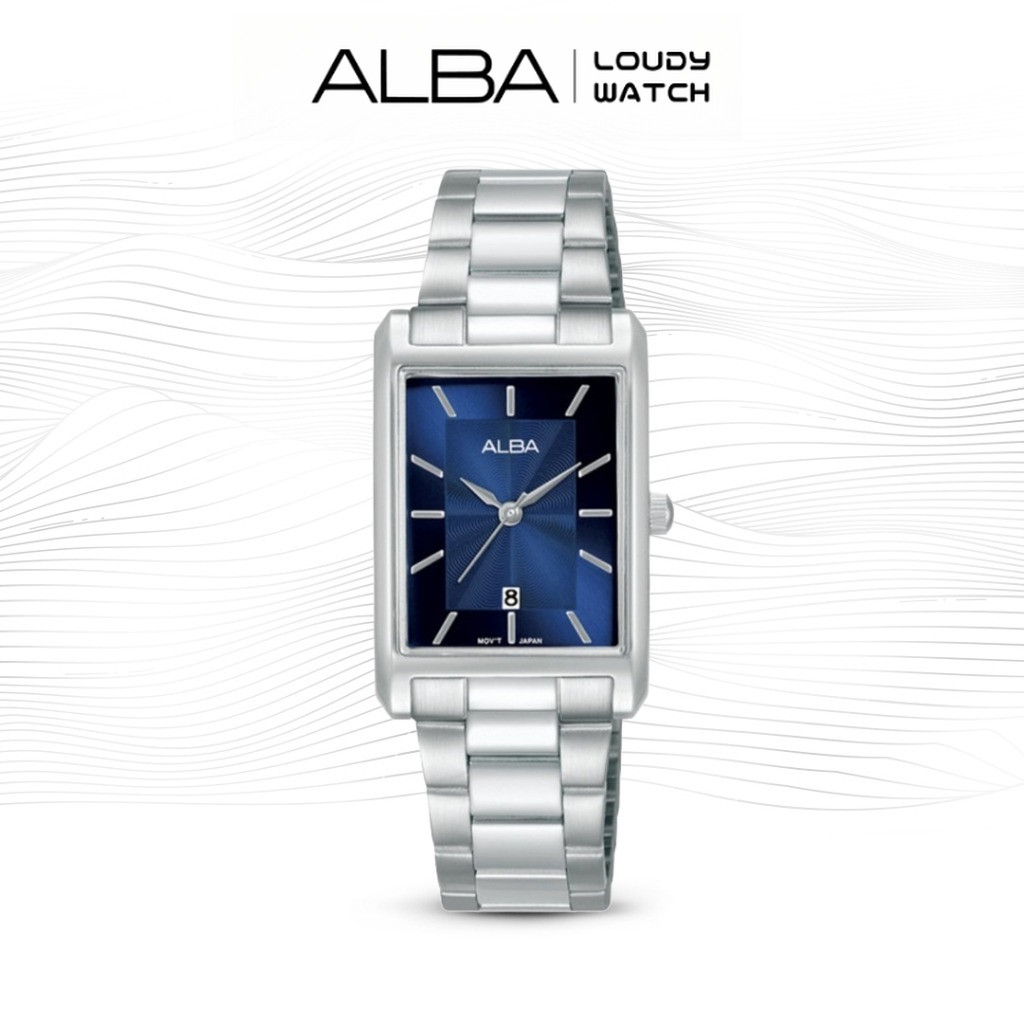 ALBA AH7DG9 Fashion Jam Tangan Wanita Kotak Quartz Blue Stainless