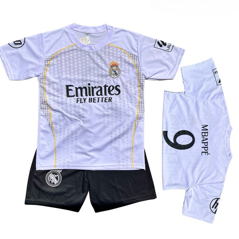 setelan baju bola anak real madrid versi mbappe untuk usia 6 bulan - 15 tahun uniseks cowok cewek bi