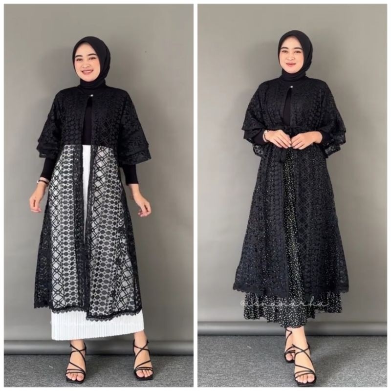 Orelle Outer Brukat Cardigan Brokat Lengan Pendek Ruffle atasan outher brukat Outer Brokat Kondangan