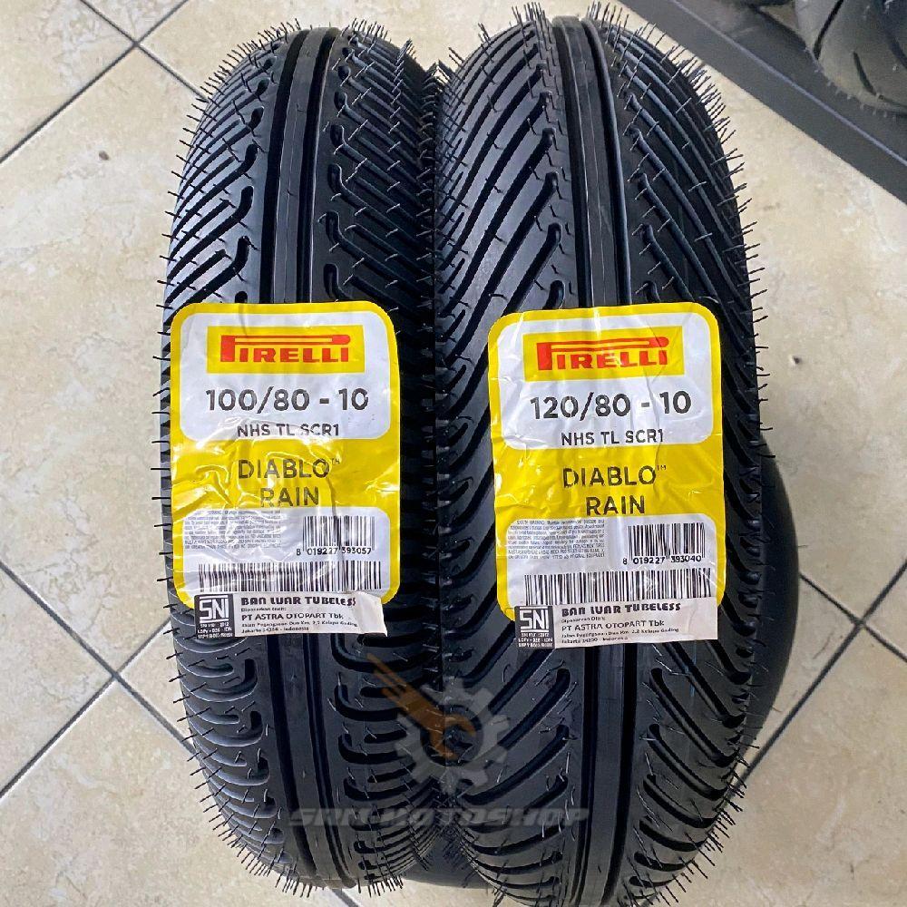 SEPASANG BAN PIRELLI DIABLO RAIN 100/80-10 & 120/80-10 NHS TL SCR1 SPECIAL COMPETITION TUBLES