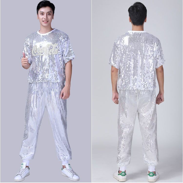 Men Modern Dance Costume Cool Shiny Street Dance sequin Jazz Dance Performance Costume Hip Hop Dance