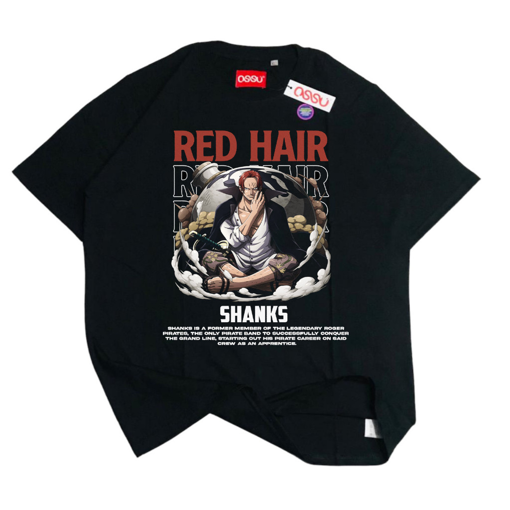 OSSU TSHIRT ANIME ONE PIECE RED HAIR SHANKS BLACK WASHED