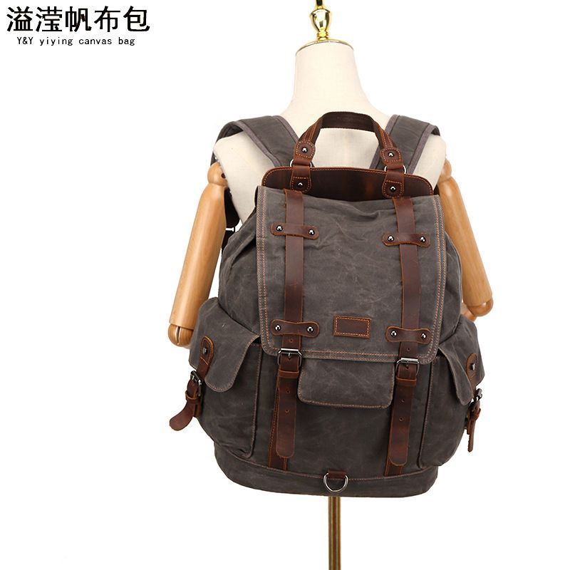 Vintage canvas leather waterproof backpack travel mochila vintage masculina Rucksack men backpack wa