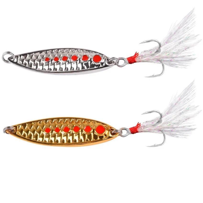 1PCS Metal Spoon Spinner Lure 3g-20g Spoon Set Gold Fishing Spinner Lure Sequins with Treble Hooks F
