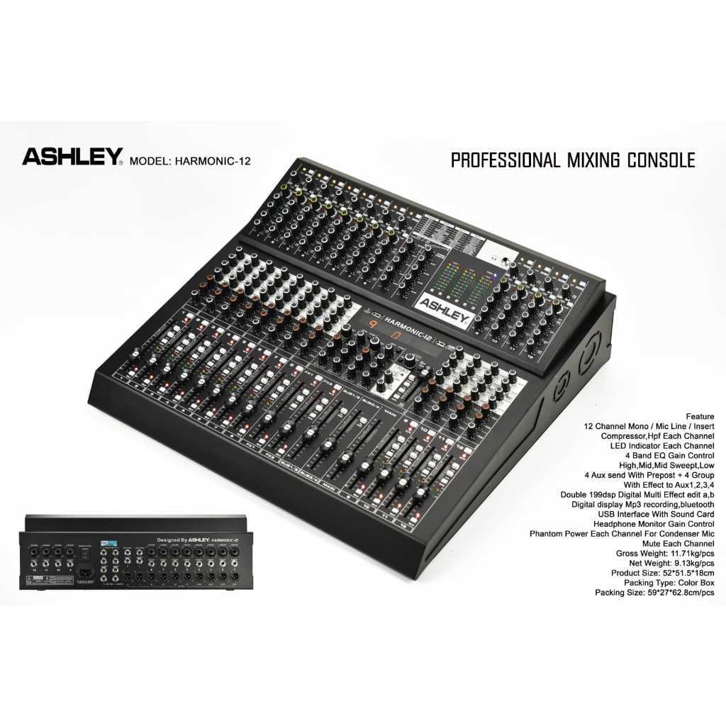 MIXER AUDIO ASHLEY HARMONIC 12 HARMONIC12 DOUBLE EFFECT
