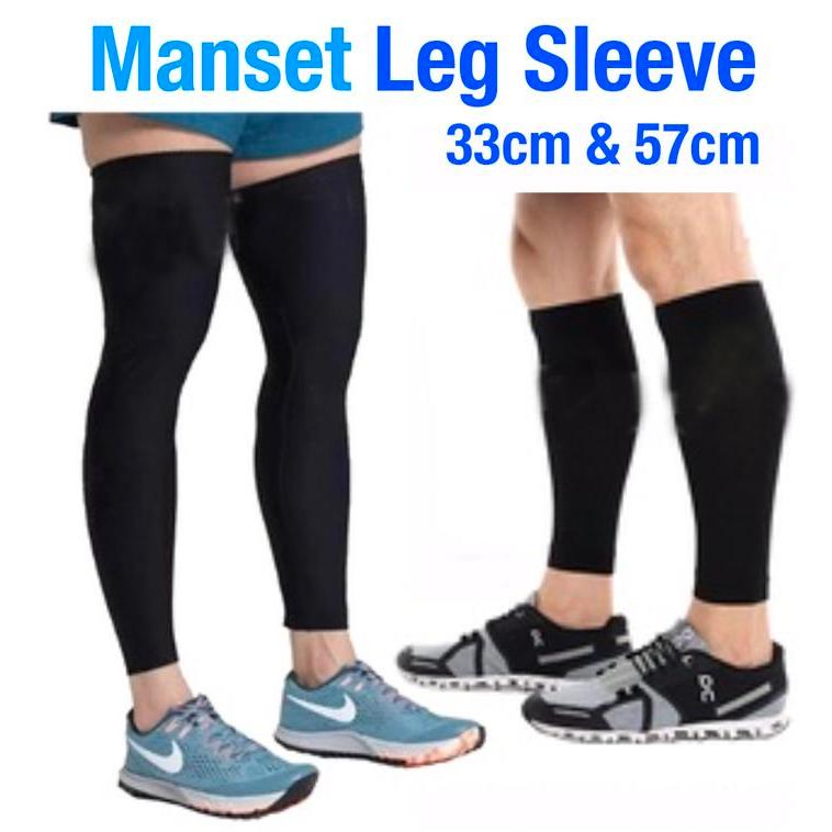 Manset Kaki Betis Deker Leg Sleeve Kaos Kaki Kaos Kaki Lari outdoor Olahraga - 33cm, Hitam