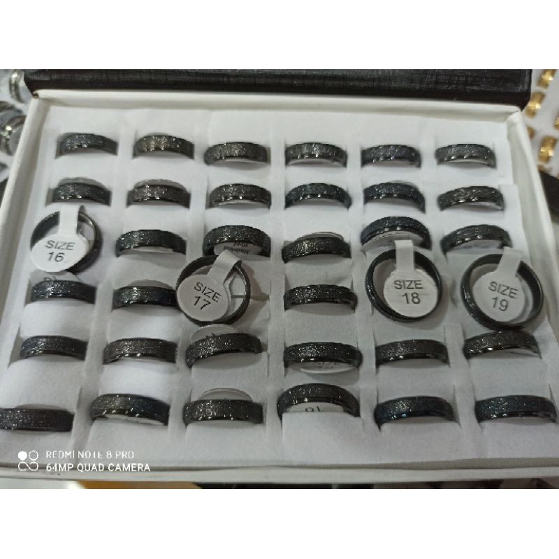(Clariont) CINCIN 1 BOX STAINLESS STEEL 316L CINCIN TITANIUM PRIA WANITA POLOS PERMATA HITAM  SILVER