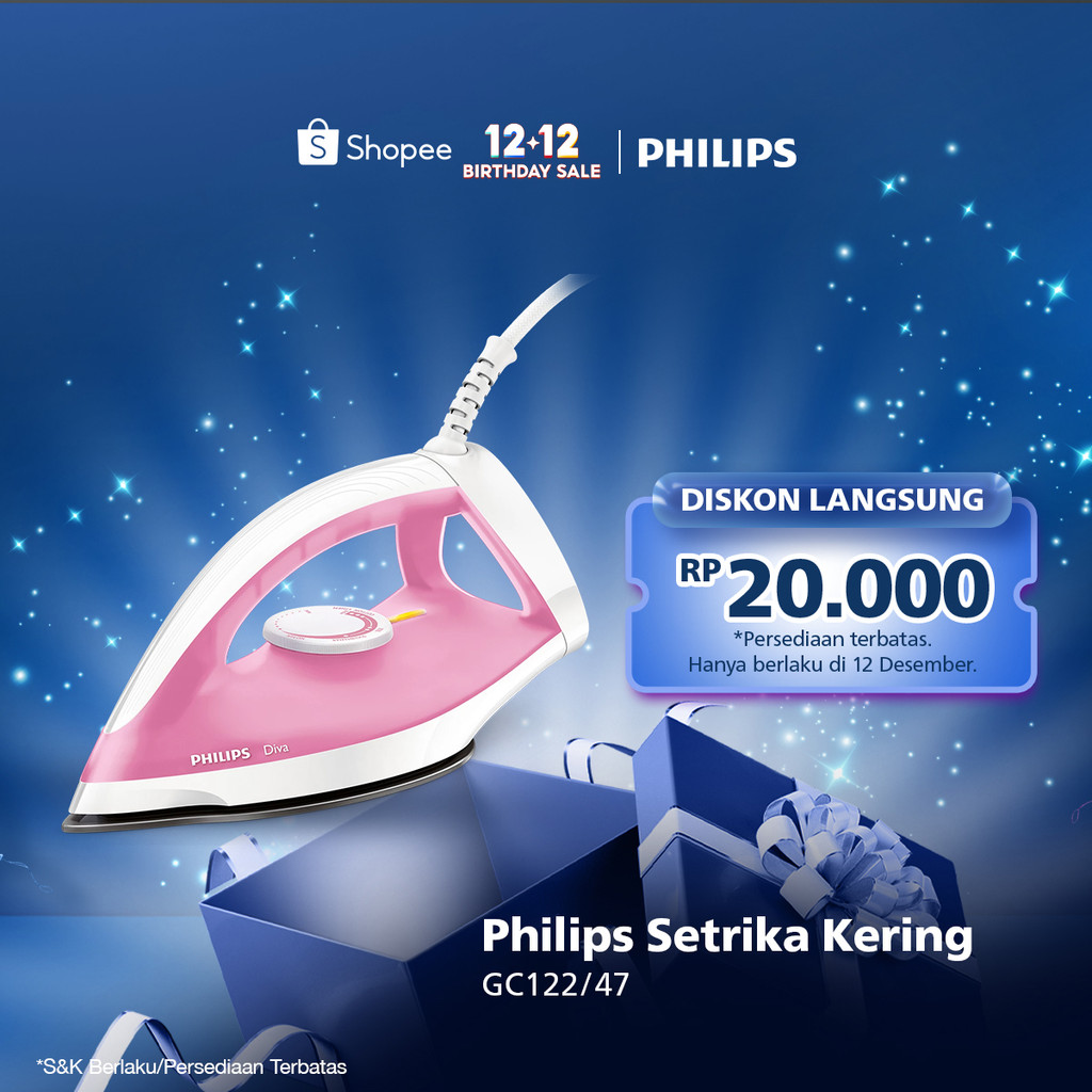 Setrika Philips Diva GC122/47 Pink - Setrikaan promo murah, Tapak Strika Anti Lengket, Tahan Lama