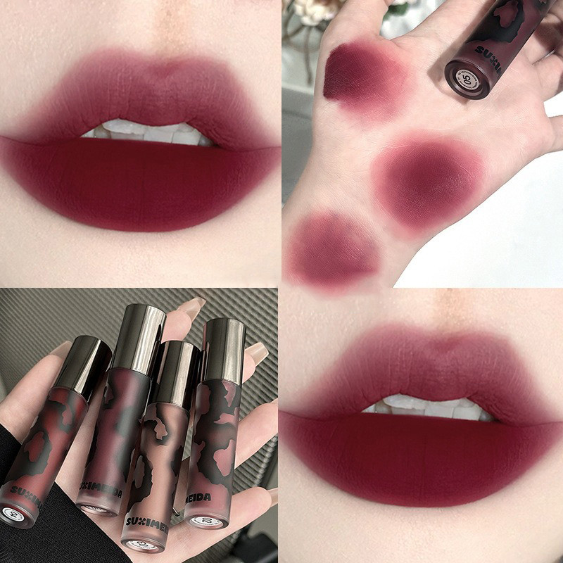 Lip Gloss Asap Punk, Lipstik Cair Matte Beludru Ungu Gelap, Warna Merah Cokelat, Makeup Lumpur, Kosm