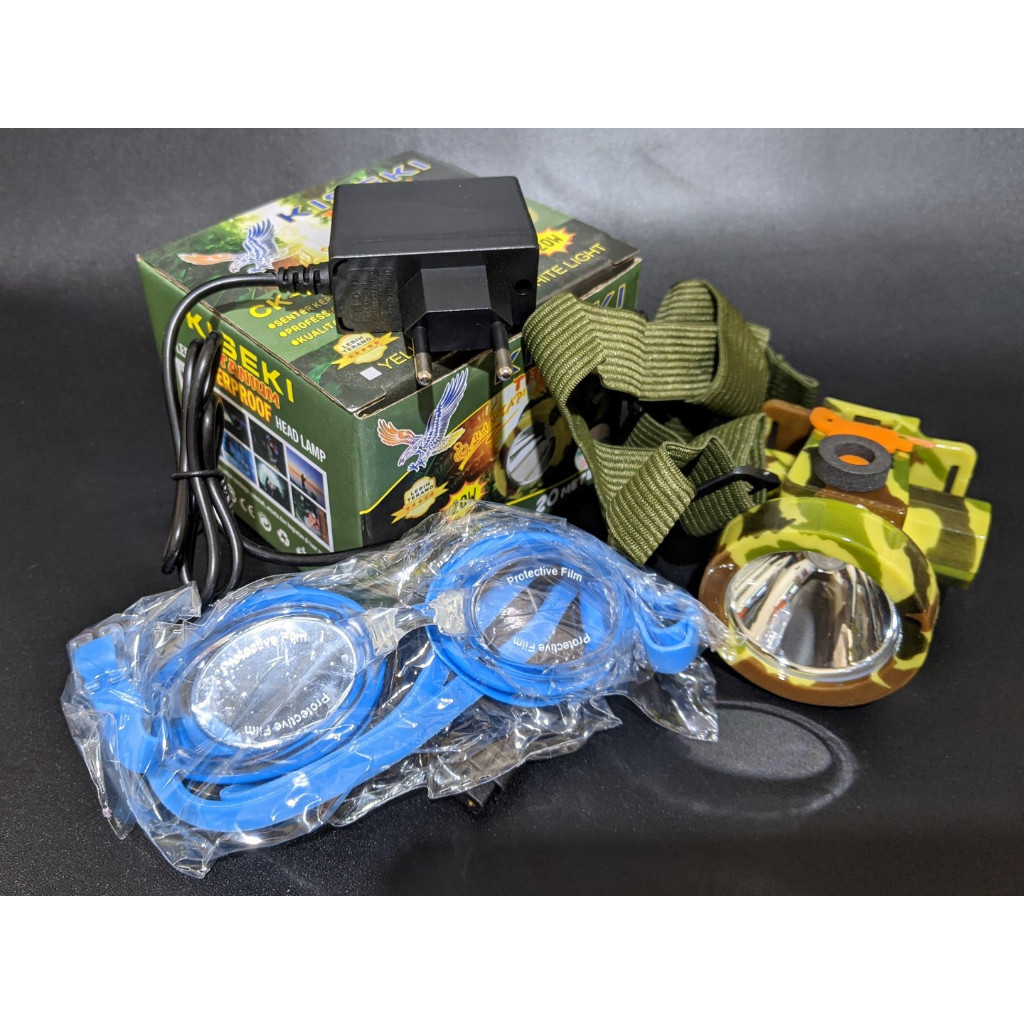NEW Senter Kepala Kiseki Ck-X2 20w X2 Free Kacamata Renang Senter Kepala Selam / Headlamp Diving 20m