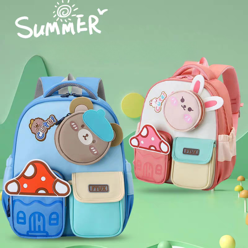 Tas Ransel Import Anak Anti Air Kelinci Beruang SD TK Backpack Pengait Dada