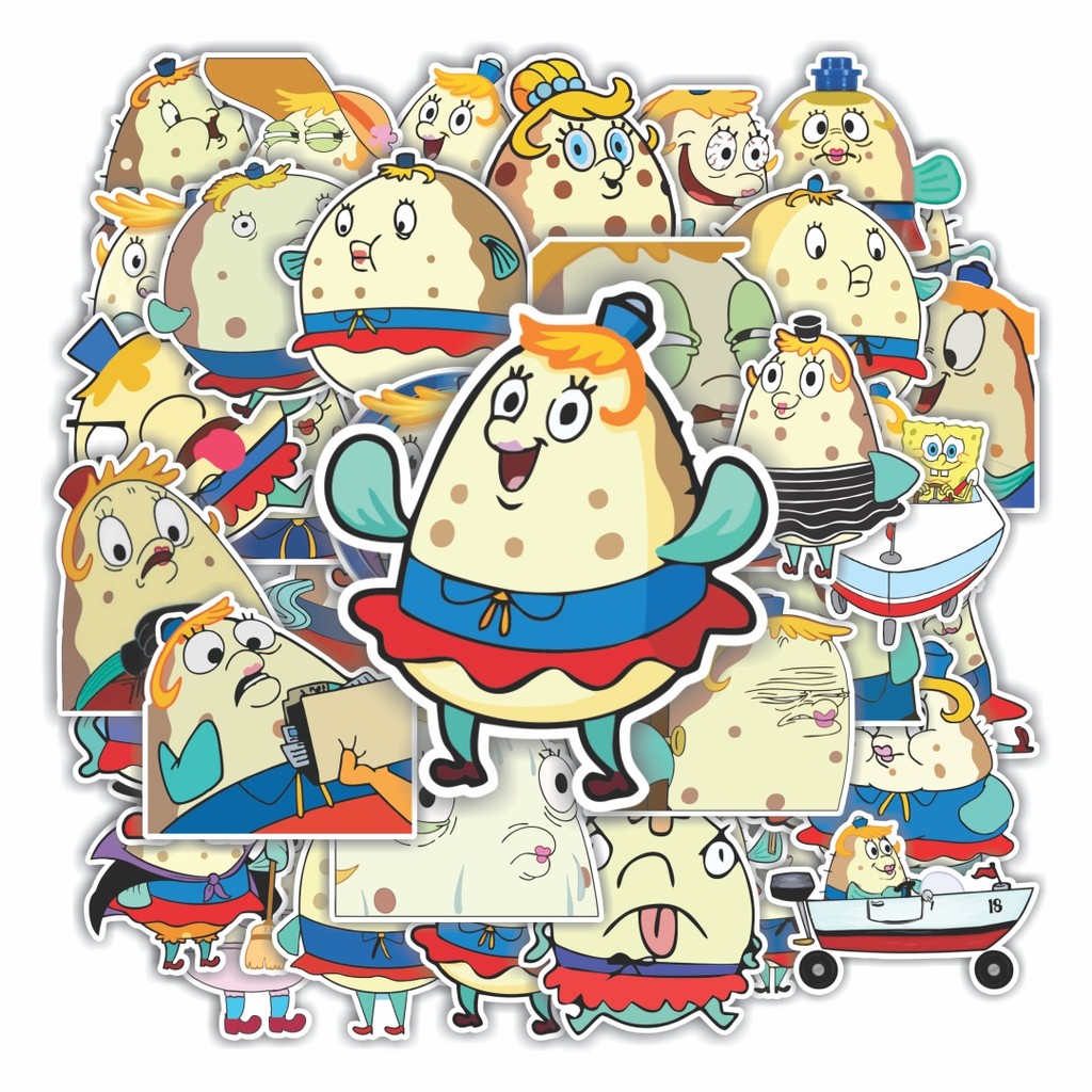 COD 50 PCS Stiker Mrs Puff Cartoon Spongebob Version Stiker Tahan Air – Ideal untuk Melindungi dan M