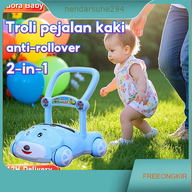 Troli pejalan 2-in-1 Baby Walker Dalam Ruangan, Kereta Dorong Bayi, Mainan Bayi, Anti Jatuh