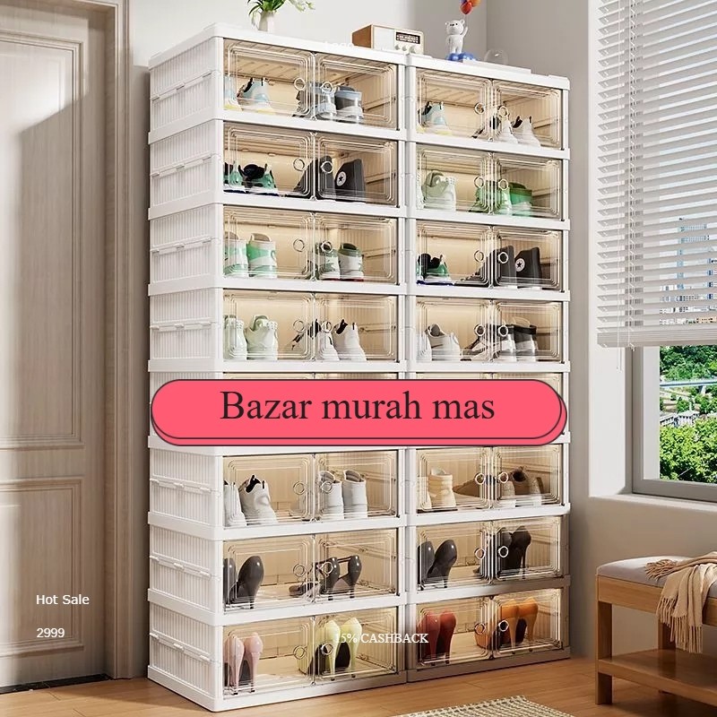 Kotak Sepatu Transparan Lipat Acrylic Kotak Sepatu Lipat