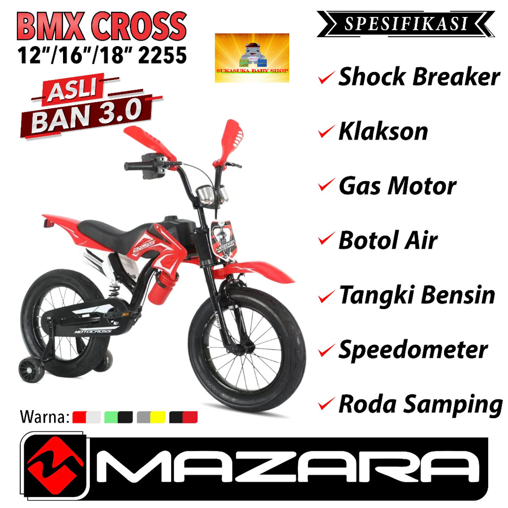 Sepeda Anak BMX MAZARA 2255 Ukuran 12 / 16 / 18 Inch Model Motor Cross Ada Suspension
