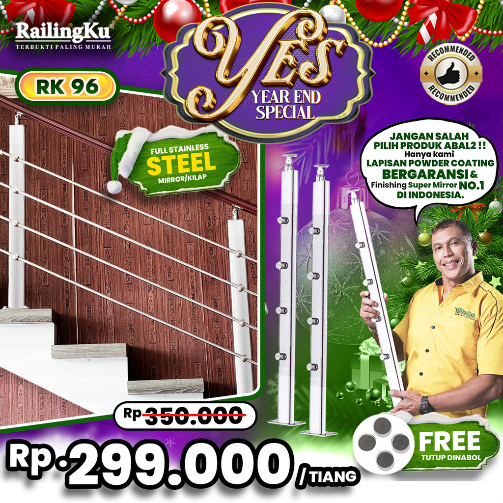 Railing Tangga Pipa Jari Jari Minimalis Tiang Railingku [YES] RK 96 Railing Anti Karat Free Penutup 