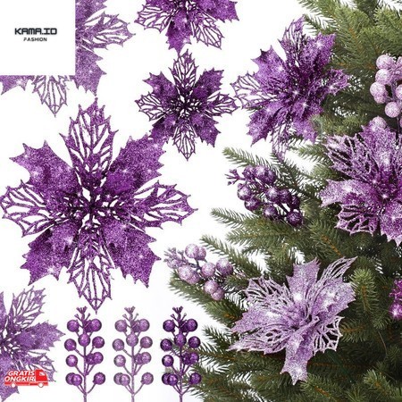 Dekorasi Natal / Aksesoris Ornamen Natal SERBA UNGU/PURPLE Bola Pita Bunga Artificial Boneka Hiasan 