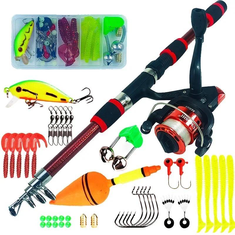 Spinning Fishing Rod and Reel Combo1.8M Telescopic Rod with 5.2:1 3BB Reel Max Drag 5kg Full Fishing
