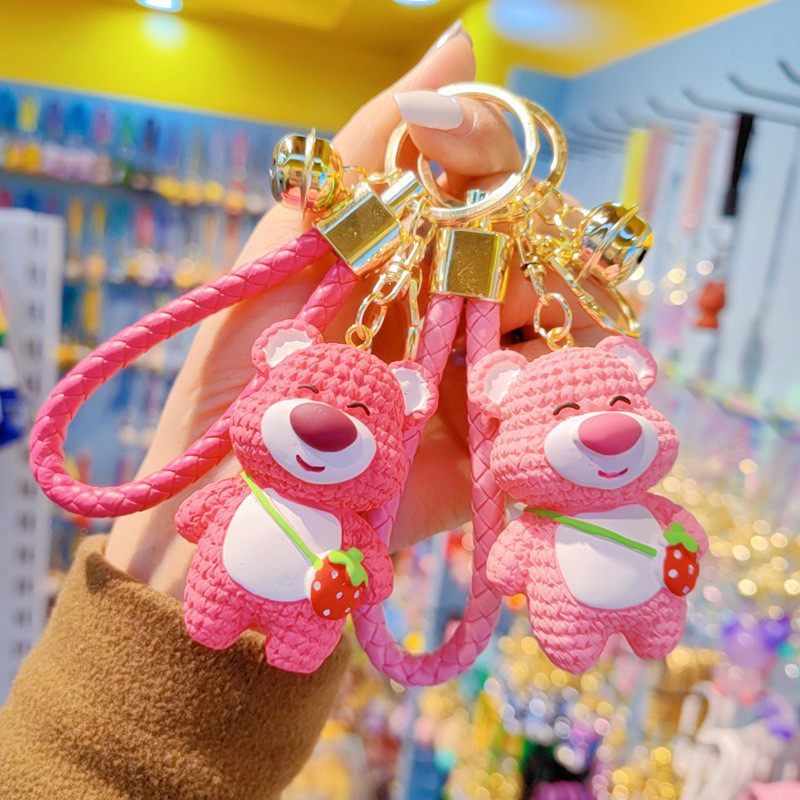 Lucu Gantungan Kunci Anti - Hilang Beruang Stroberi - Liontin Boneka Perhiasan, Cocok Tas Anak TK, G
