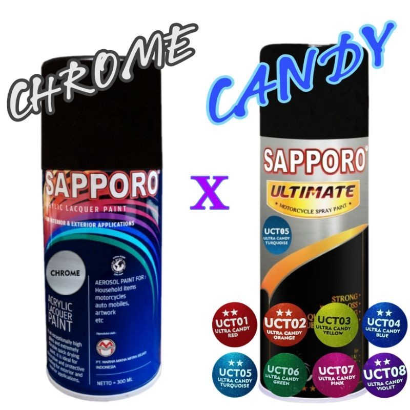 PAKET 2 KALENG BLACK CHROME SAPORO RED CHROME BLUE CHROME paket lengkap chrome mix candytone cat spr