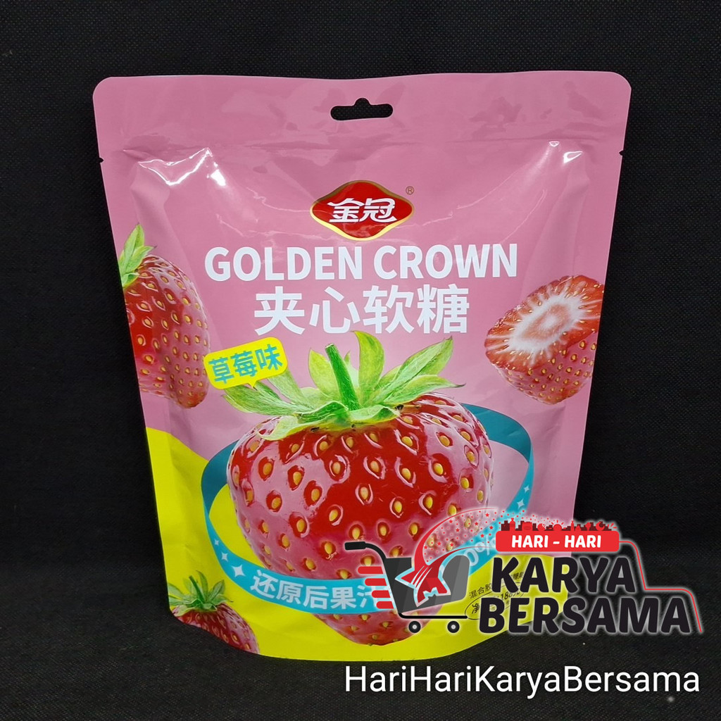 MAKANAN RINGAN GOLDEN CROWN PERMEN LUNAK JELLY RASA STROBERI 188GR