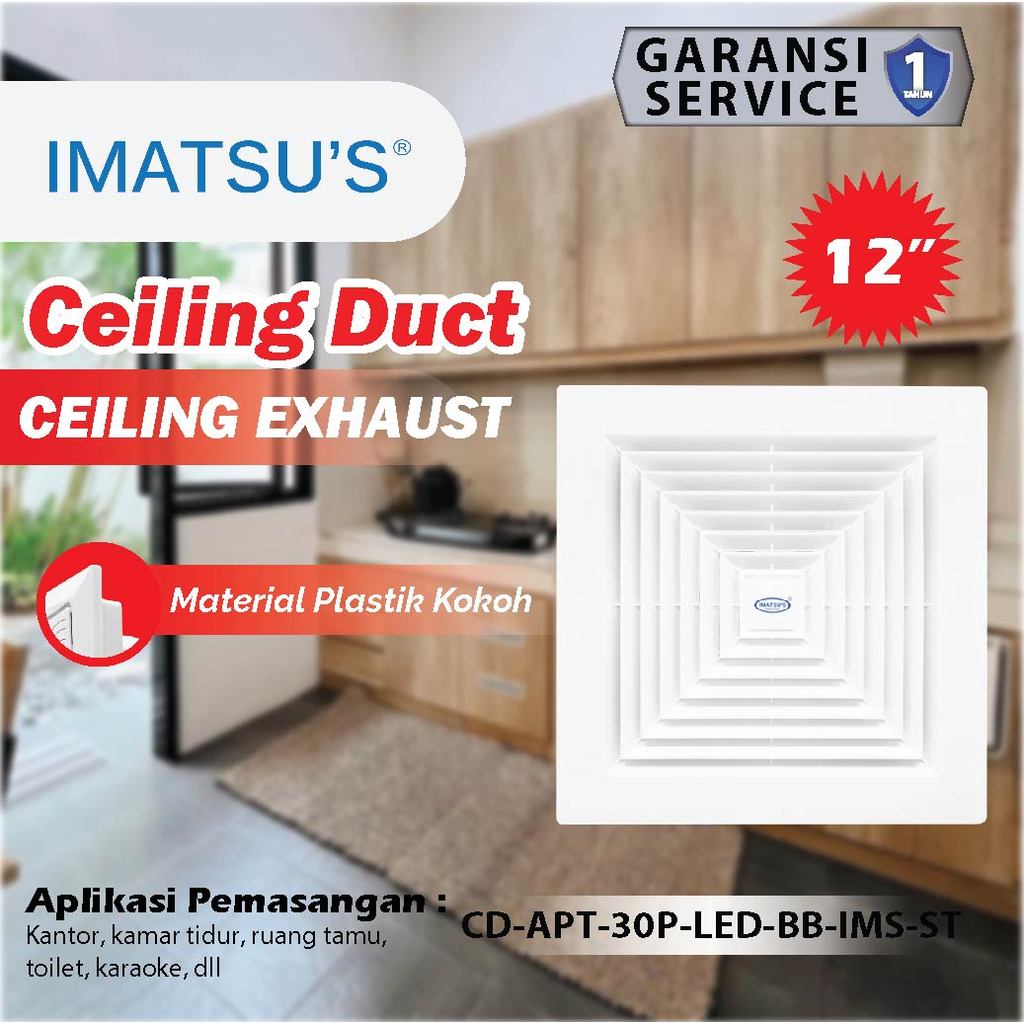 Exhaust Fan Plafon 12 Inch Dengan Lampu Led Hexos Fan Hemat Listrik