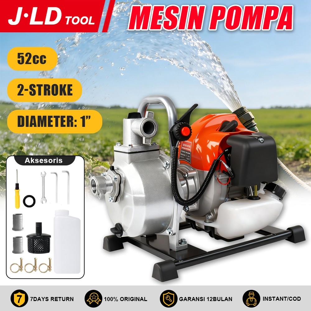 JLD 2-Stroke Mesin Pompa Air Bensin 1“ Pompa Irigasi Sedot 52cc Air Sawah Empang Pompa  Air Irigasi 