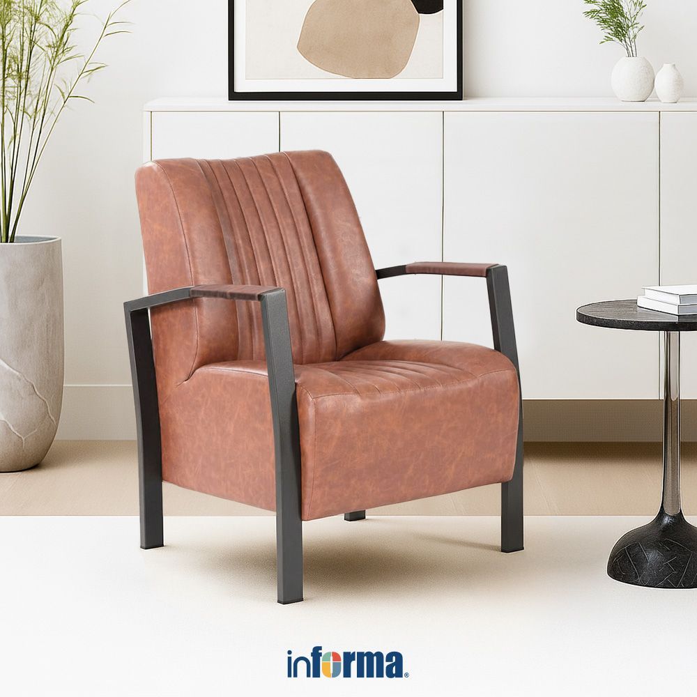 Informa Eden Kursi Berlengan Kulit - Cokelat Arm Chair Cafe Restaurant Chair Kursi Ruang Tamu Tempat