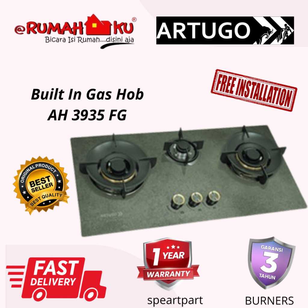 KOMPOR TANAM ARTUGO AH 3935 FG 3 TUNGKU BUILT IN HOB
