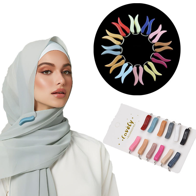 Syal Sutra Wanita Muslimah Dengan Syal Kasa Warna Gesper Tetap Set 12 Buah