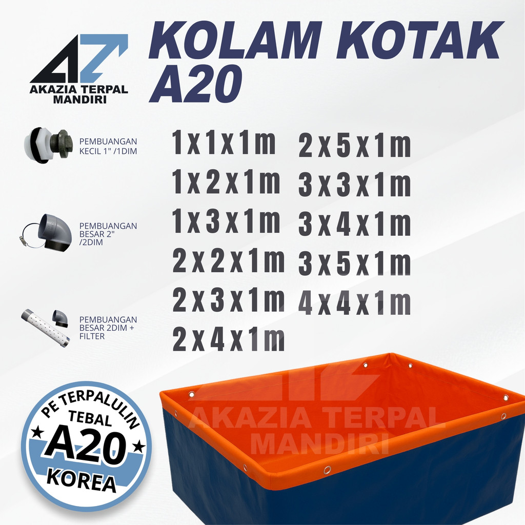 Kolam Terpal Ikan Kotak Tinggi 1 m Ukuran Lengkap Terpal A20 korea  untuk Ternak Ikan